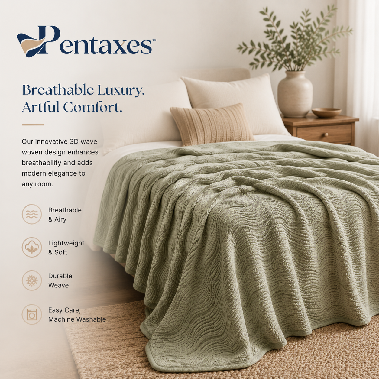 Pentaxes™ WaveLuxe 3D Textured Coverlet Set